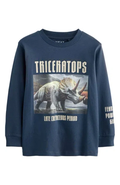 Next Kids' 3-pack Assorted Long Sleeve Cotton Graphic T-shirts In Blue