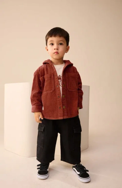 Next Kids' Hooded Corduroy Shacket & Graphic T-shirt Set In Burgundy