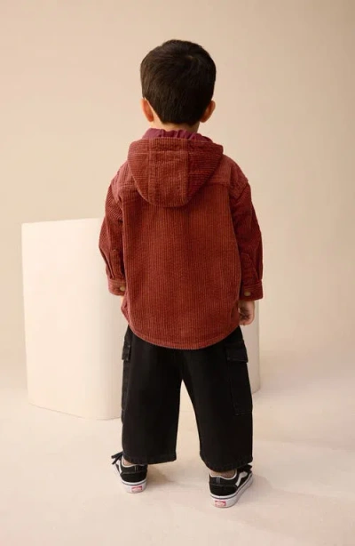 Next Kids' Hooded Corduroy Shacket & Graphic T-shirt Set In Burgundy