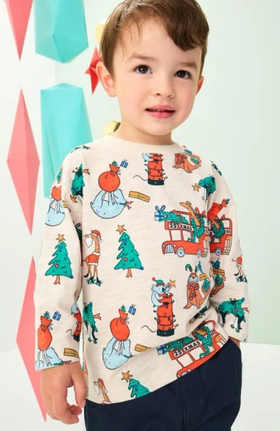 Next Kids' Holiday Print Long Sleeve Cotton T-shirt In Green