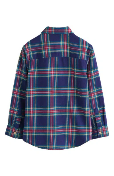 Next Kids' Plaid Santa Bear Appliqué Cotton Button-up Shirt In Blue