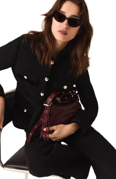 Maje Long Tweed Jacket In Black