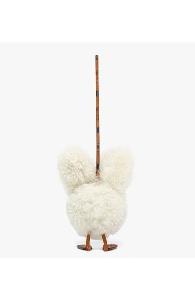 Mcm Rabbit Charm In Lamb Fur And Visetos In White