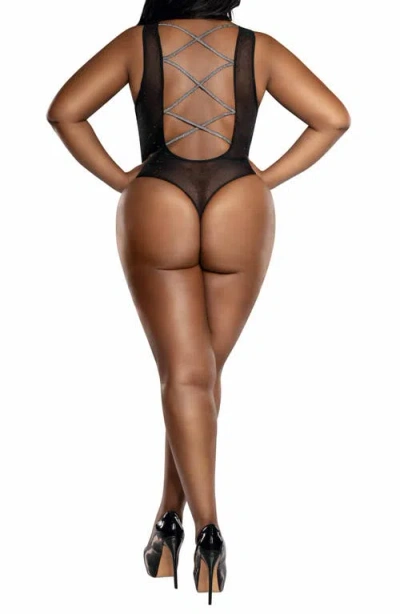 Dreamgirl Sheer Mesh Shimmery Teddy In Black