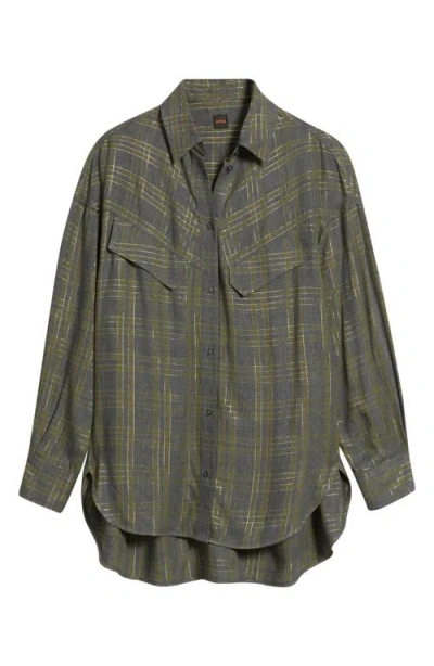Hugo Boss Boss Orange Bostaffa Metallic Plaid Woven Shirt In Gray