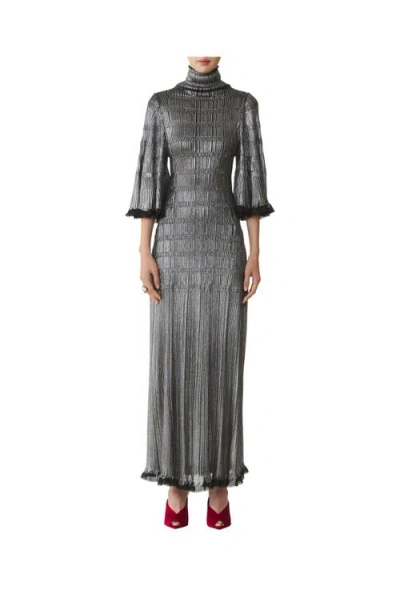 Lanvin Midi Dress In Metallic Viscose In Black