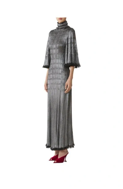 Lanvin Midi Dress In Metallic Viscose In Black