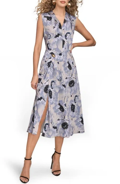 Donna Karan New York Floral Cap Sleeve Fit & Flare Midi Dress In Gray