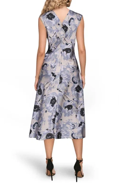 Donna Karan New York Floral Cap Sleeve Fit & Flare Midi Dress In Gray