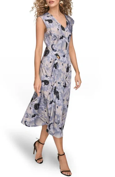 Donna Karan New York Floral Cap Sleeve Fit & Flare Midi Dress In Gray