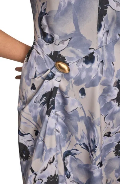 Donna Karan New York Floral Cap Sleeve Fit & Flare Midi Dress In Gray