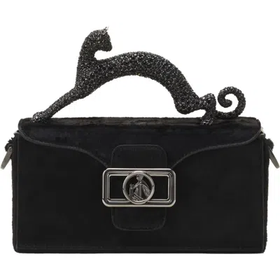 Lanvin Pencil Cat Nano Leather Bag With Pony Effect And Rhinestones In Black