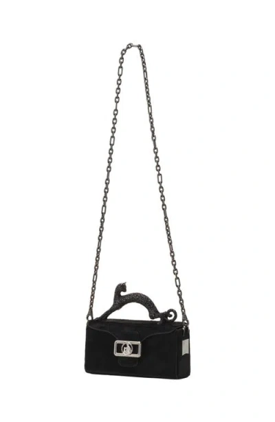 Lanvin Pencil Cat Nano Leather Bag With Pony Effect And Rhinestones In Black