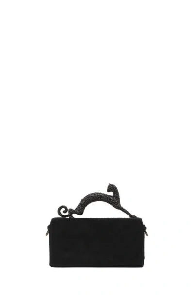 Lanvin Pencil Cat Nano Leather Bag With Pony Effect And Rhinestones In Black