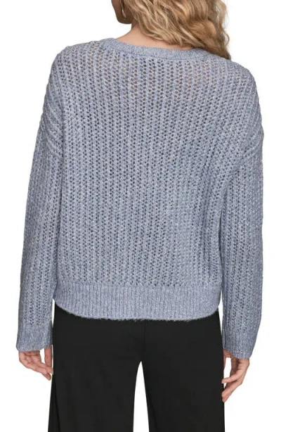 Donna Karan New York Open Stitch Crewneck Sweater In Gray