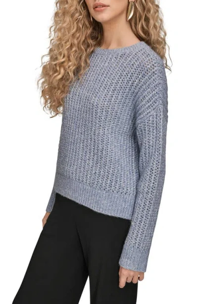 Donna Karan New York Open Stitch Crewneck Sweater In Gray