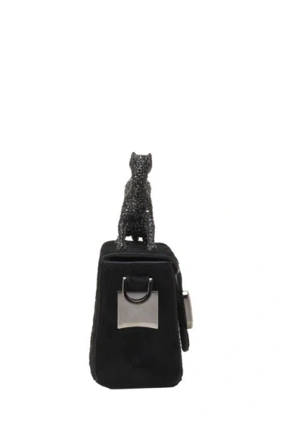 Lanvin Pencil Cat Nano Leather Bag With Pony Effect And Rhinestones In Black