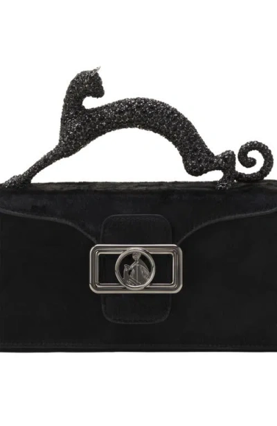 Lanvin Pencil Cat Nano Leather Bag With Pony Effect And Rhinestones In Black