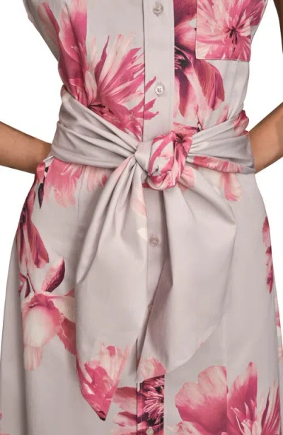 Donna Karan New York Floral Tie Front Cap Sleeve Stretch Cotton Shirtdress In Multi