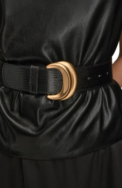 Donna Karan New York Faux Leather Sleeveless Belted Mixed Media Dress In Black