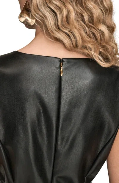 Donna Karan New York Faux Leather Sleeveless Belted Mixed Media Dress In Black