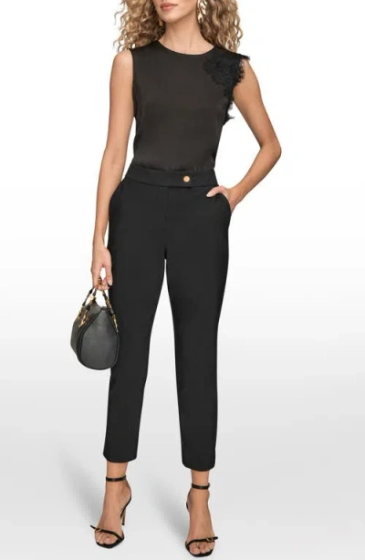 Donna Karan New York Side Button Flat Front Ankle Pants In Black