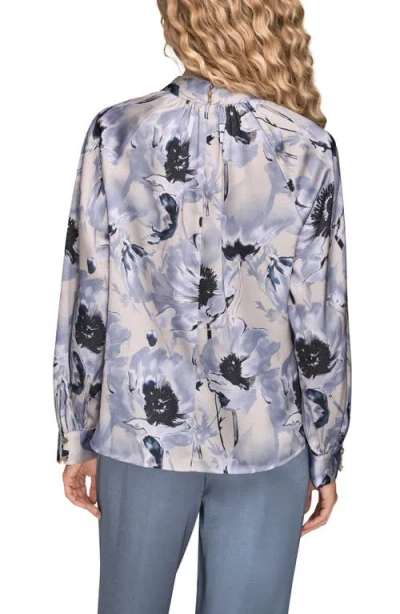Donna Karan New York Floral Shoulder Button Long Sleeve Top In Multi