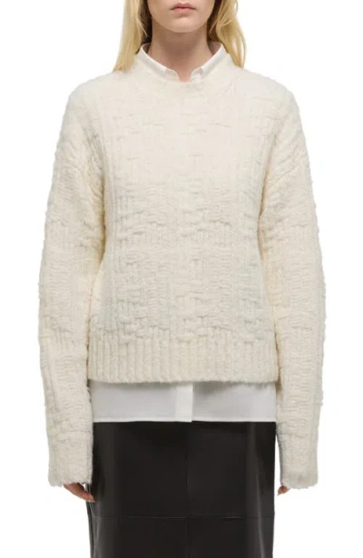 Helmut Lang Textured Merino Wool Blend Sweater In White