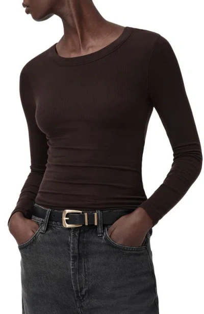 Allsaints Rina Long Sleeve Crew Neck T-shirt In Brown