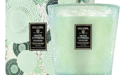 Voluspa White Cypress Three-wick Hearth Candle In Green