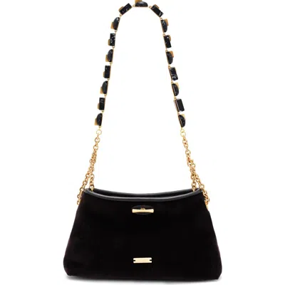 Cult Gaia Kiraz Mini Stone-embellished Velvety Shoulder Bag In Black