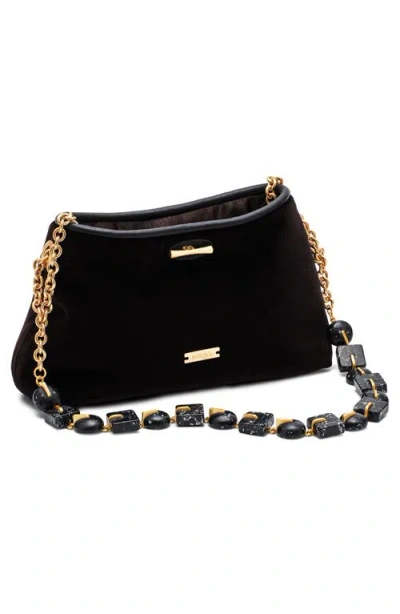 Cult Gaia Kiraz Mini Stone-embellished Velvety Shoulder Bag In Black
