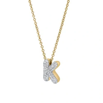 Luvmyjewelry Small Bubble Initial Letter 14k Yellow Gold Diamond Pendant Necklace In Gold