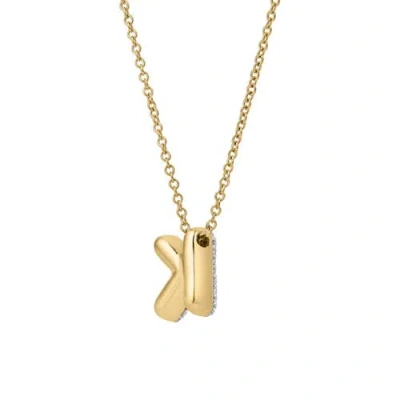 Luvmyjewelry Small Bubble Initial Letter 14k Yellow Gold Diamond Pendant Necklace In Gold