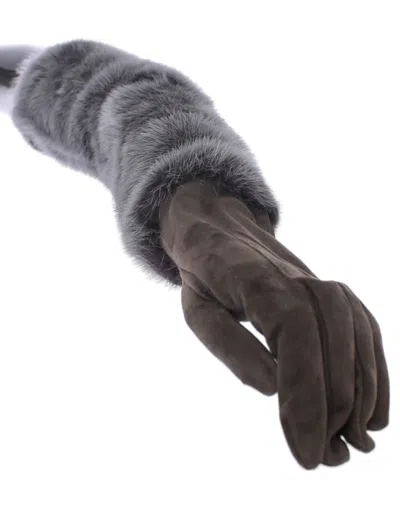 Dolce & Gabbana Gray Mink Fur Lambskin Suede Leather Gloves In Gray