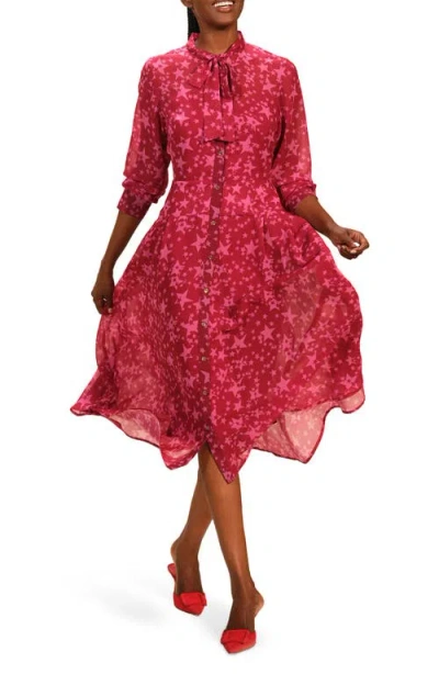 Isaac Mizrahi New York Star Print Long Sleeve Shirtdress In Animal Print