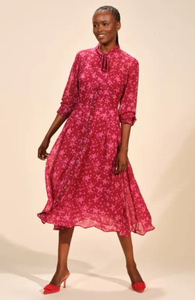 Isaac Mizrahi New York Star Print Long Sleeve Shirtdress In Animal Print