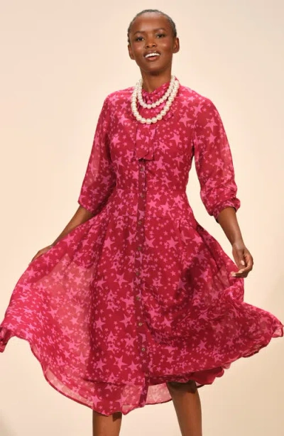 Isaac Mizrahi New York Star Print Long Sleeve Shirtdress In Animal Print