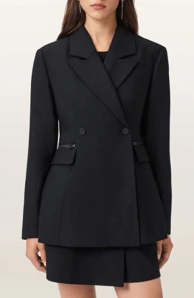 Allsaints Mimmie Zip Pocket Double Breasted Blazer In Black