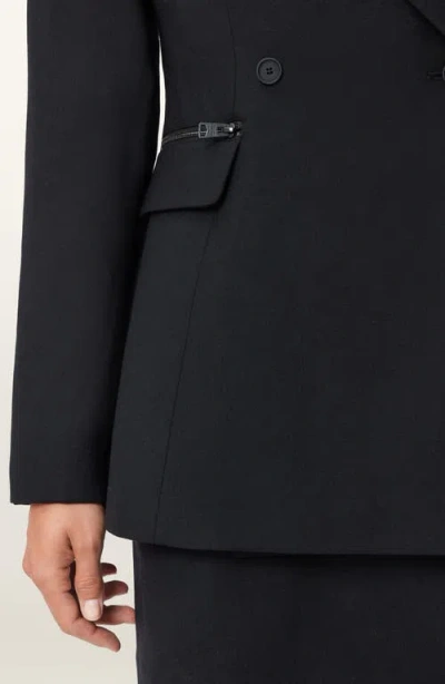 Allsaints Mimmie Zip Pocket Double Breasted Blazer In Black