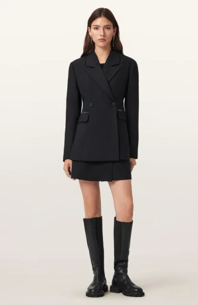 Allsaints Mimmie Zip Pocket Double Breasted Blazer In Black