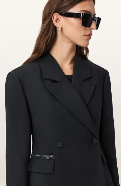 Allsaints Mimmie Zip Pocket Double Breasted Blazer In Black