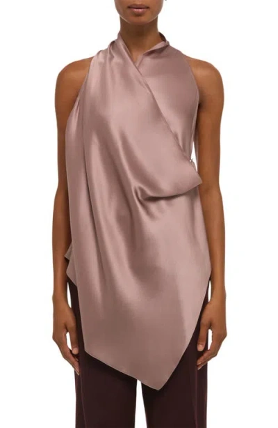 Helmut Lang Drape Sleeveless Silk Top In Pink