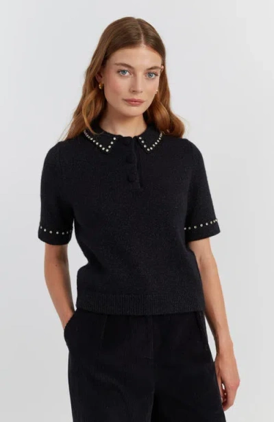 Chinti & Parker Black Laura Whitmore Diamonte Polo Top In Black