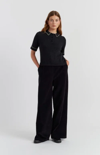 Chinti & Parker Black Laura Whitmore Diamonte Polo Top In Black