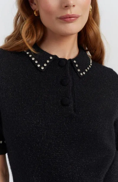 Chinti & Parker Black Laura Whitmore Diamonte Polo Top In Black