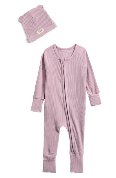 Bella Tunno Rib One-piece & Hat Set In Pink