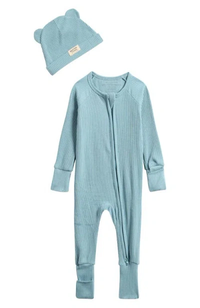 Bella Tunno Rib One-piece & Hat Set In Blue