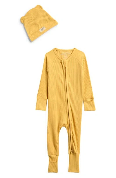 Bella Tunno Rib One-piece & Hat Set In Yellow