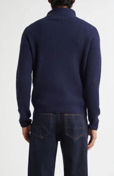 John Smedley Cashmere & Extrafine Merino Wool Rib Half Zip Sweater In Blue